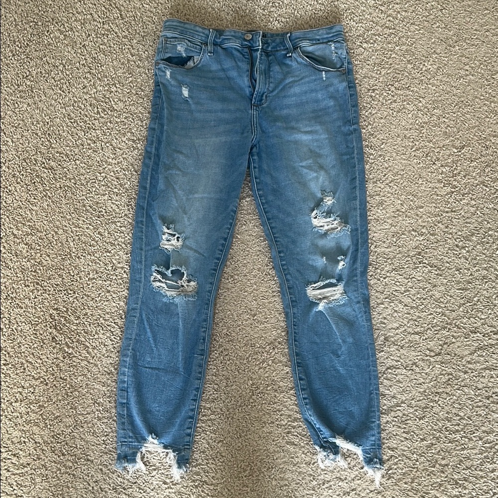 Abercrombie & Fitch Medium Wash Destroyed High Rise Ankle Jean
